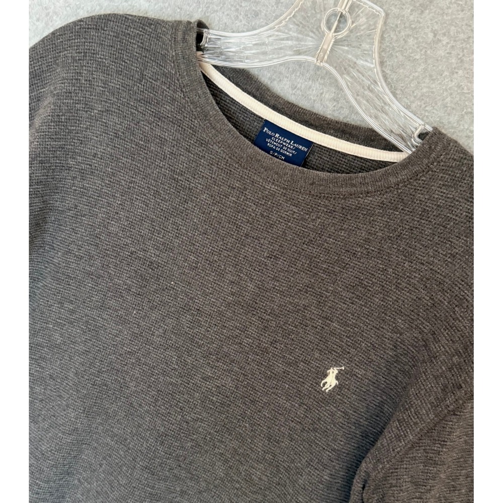 Polo Ralph Lauren Sleepwear Shirt Mens Small Gray Waffle Knit Long Sleeve Pony